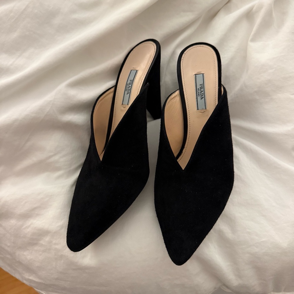 Prada Black Suede Mules kitten heel - Picture 1 of 7
